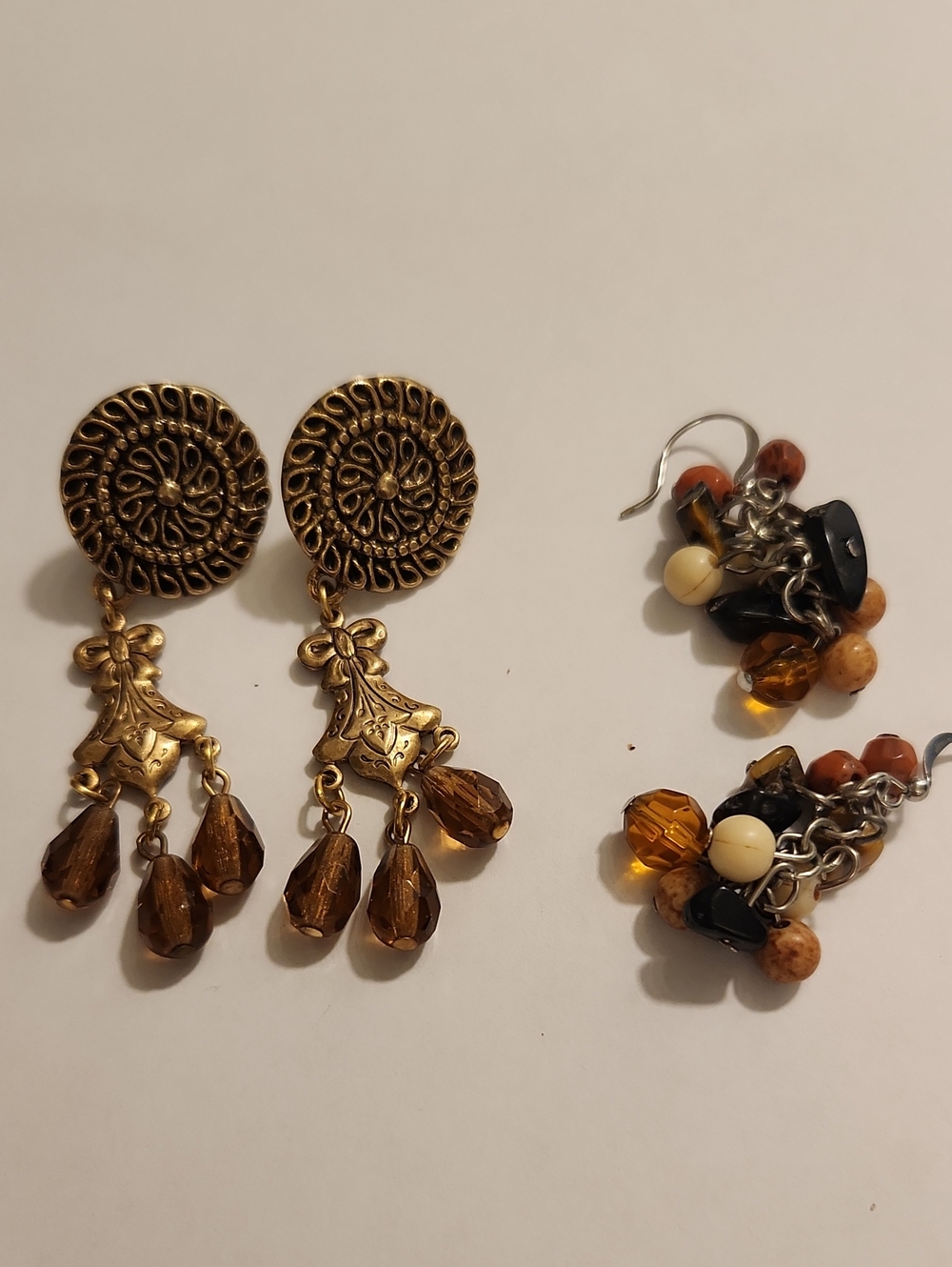 Gold-Tone Amber Drop Earrings Older Fashion Earrings